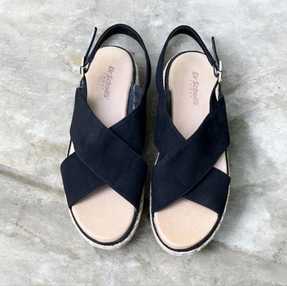 Dr. Scholls “Ember” Cross Strap Espadrille Wedge Sandal in Black Size 6 - Picture 4 of 11